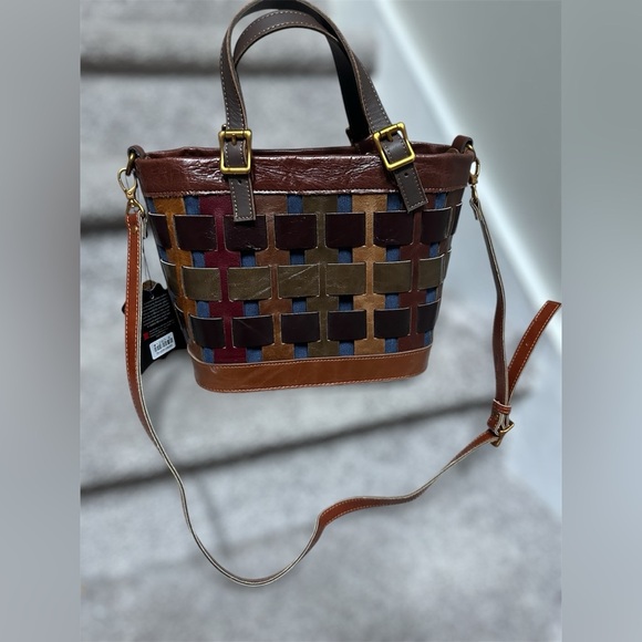 NEW Amerileather Dorgon Leather Rainbow Bucket/Basket Handbag (#1280-9) - Picture 4 of 9